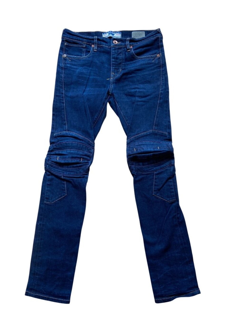 Parasuco Skinny Biker Jeans W30 Dark Wash Moto Knee Panels Faux Button Fly zip